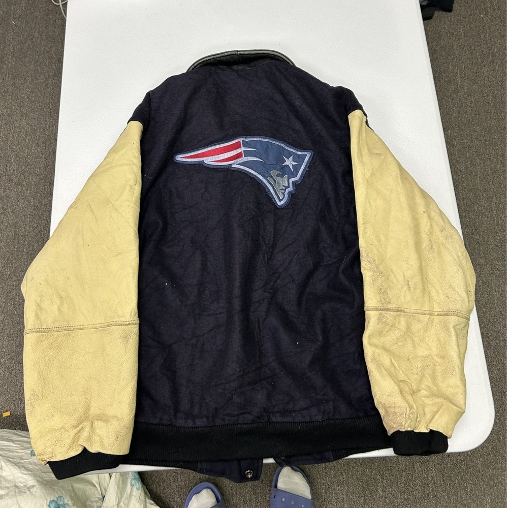 G-III Sports Varsity Jacket Mens XL Navy New England Patriots Leather Sleeves